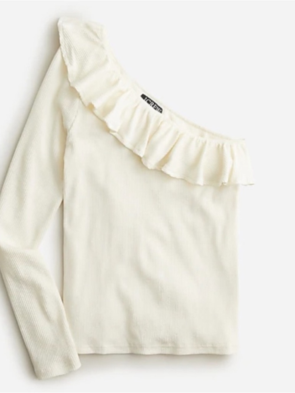 NWT J. Crew One Shoulder Ruffleneck Top Vintage Rib Neutral Ivory 2022 Size XL - Picture 3 of 10